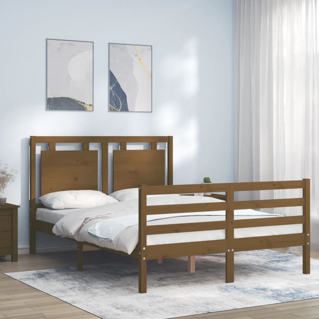 vidaXL Bed Frame with Headboard Honey Brown 120x200 cm Solid Wood