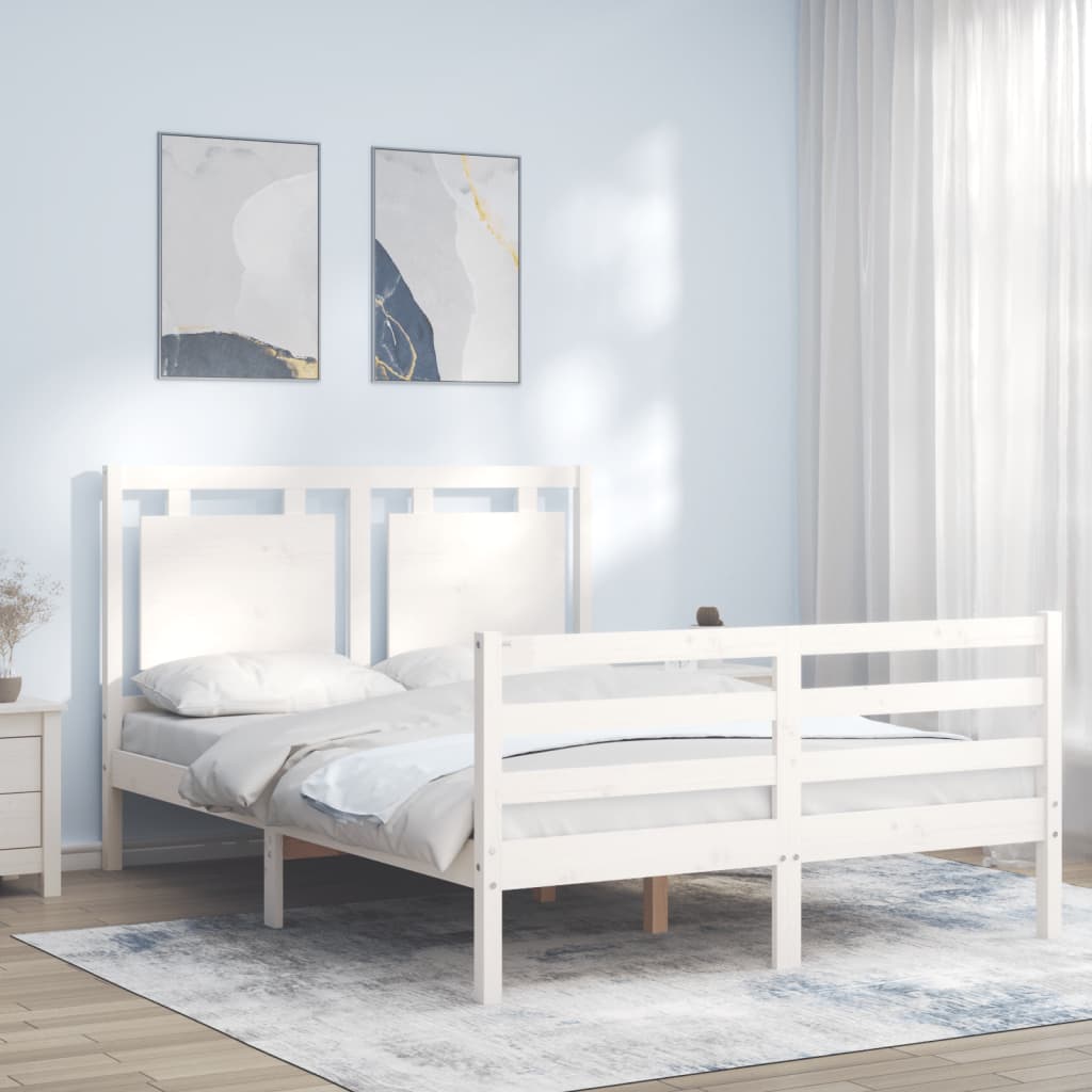 vidaXL Bed Frame with Headboard White 140x200 cm Solid Wood