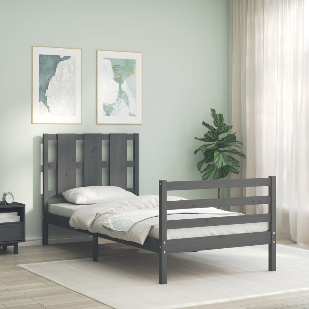 vidaXL Bed Frame with Headboard Grey 100x200 cm Solid Wood