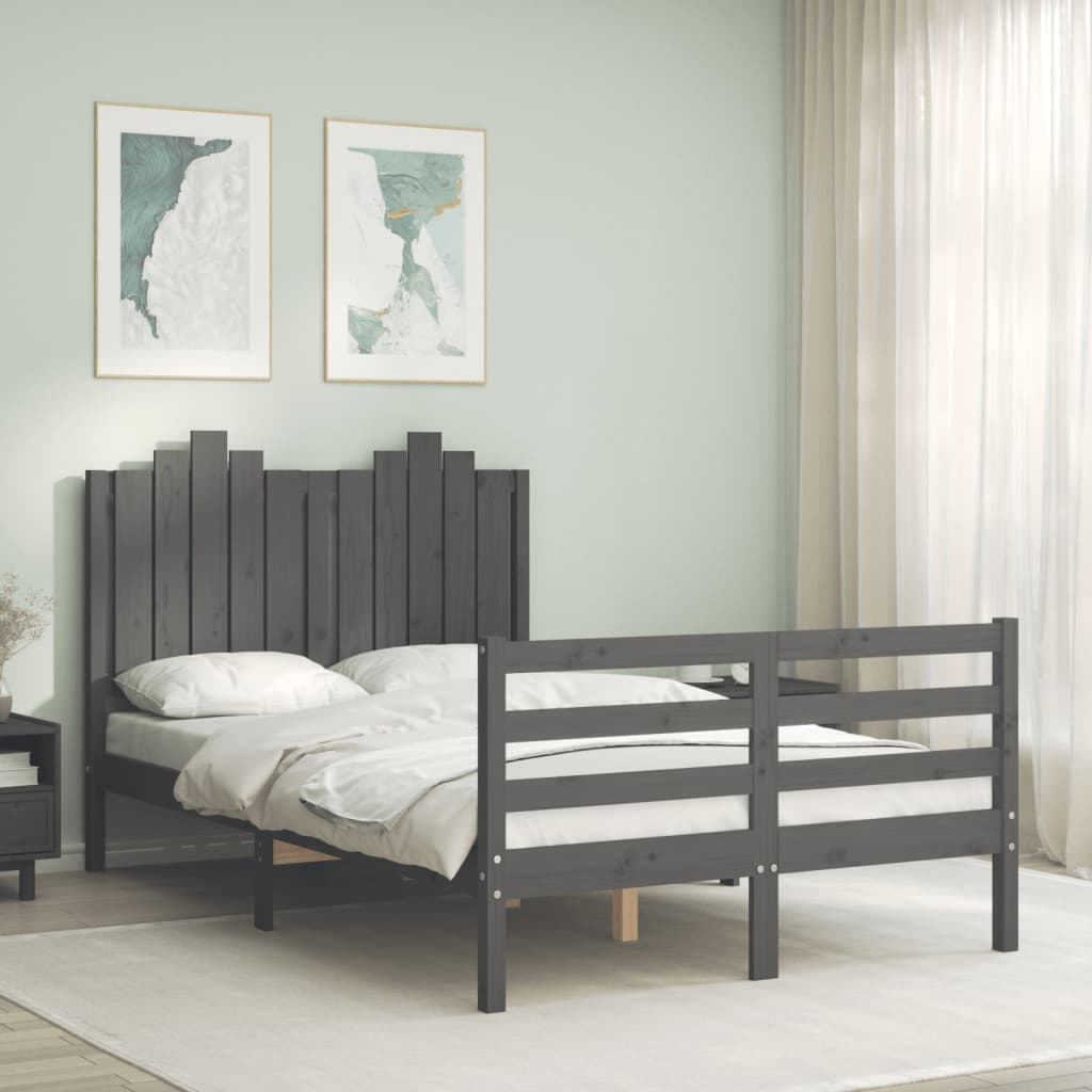 vidaXL Bed Frame with Headboard Grey Small Double Solid Wood