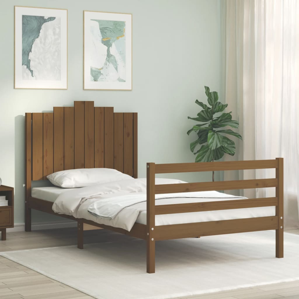 vidaXL Bed Frame with Headboard Honey Brown 100x200 cm Solid Wood