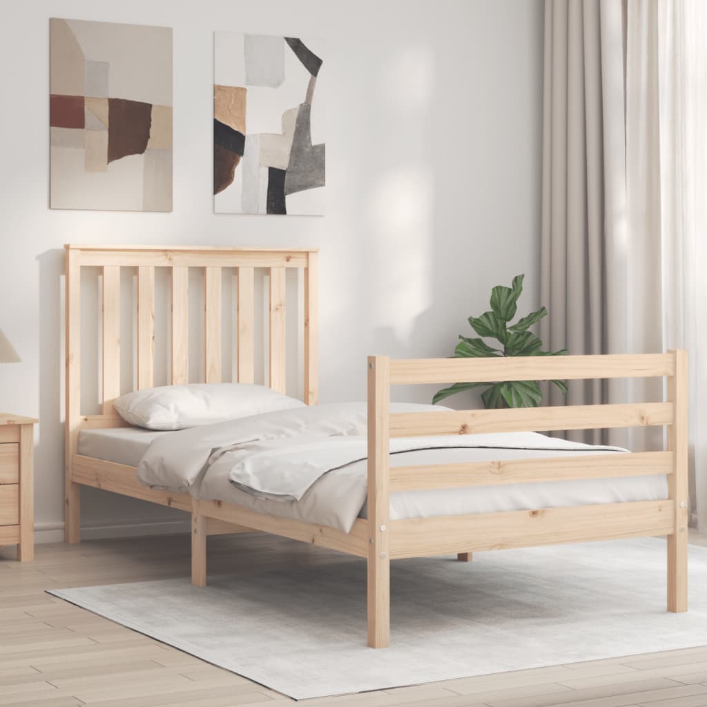 vidaXL Bed Frame with Headboard Single Solid Wood