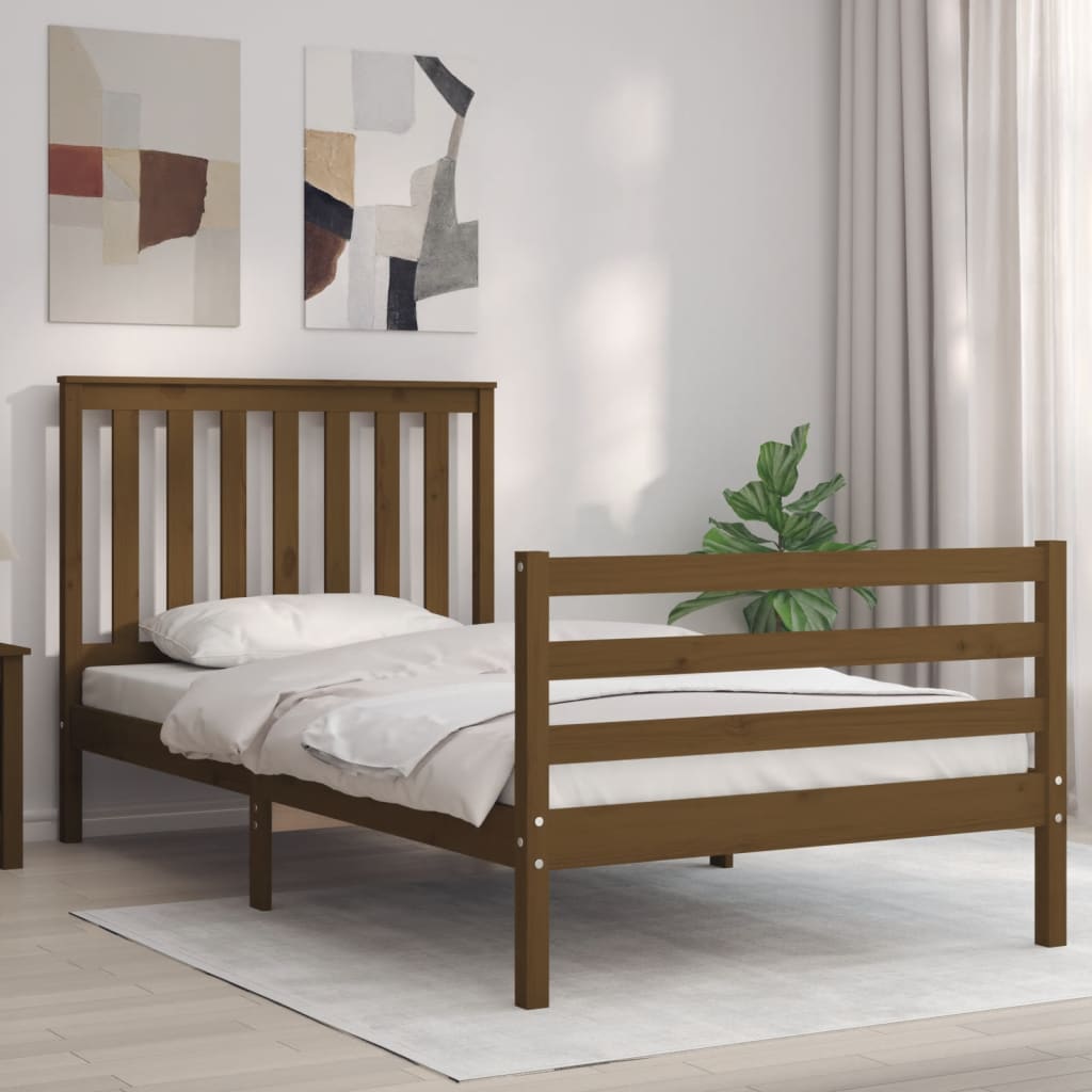 vidaXL Bed Frame with Headboard Honey Brown 100x200 cm Solid Wood