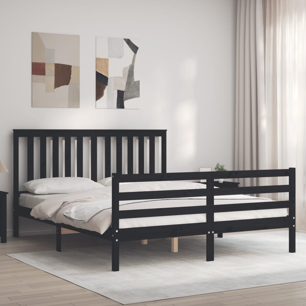 vidaXL Bed Frame with Headboard Black 160x200 cm Solid Wood