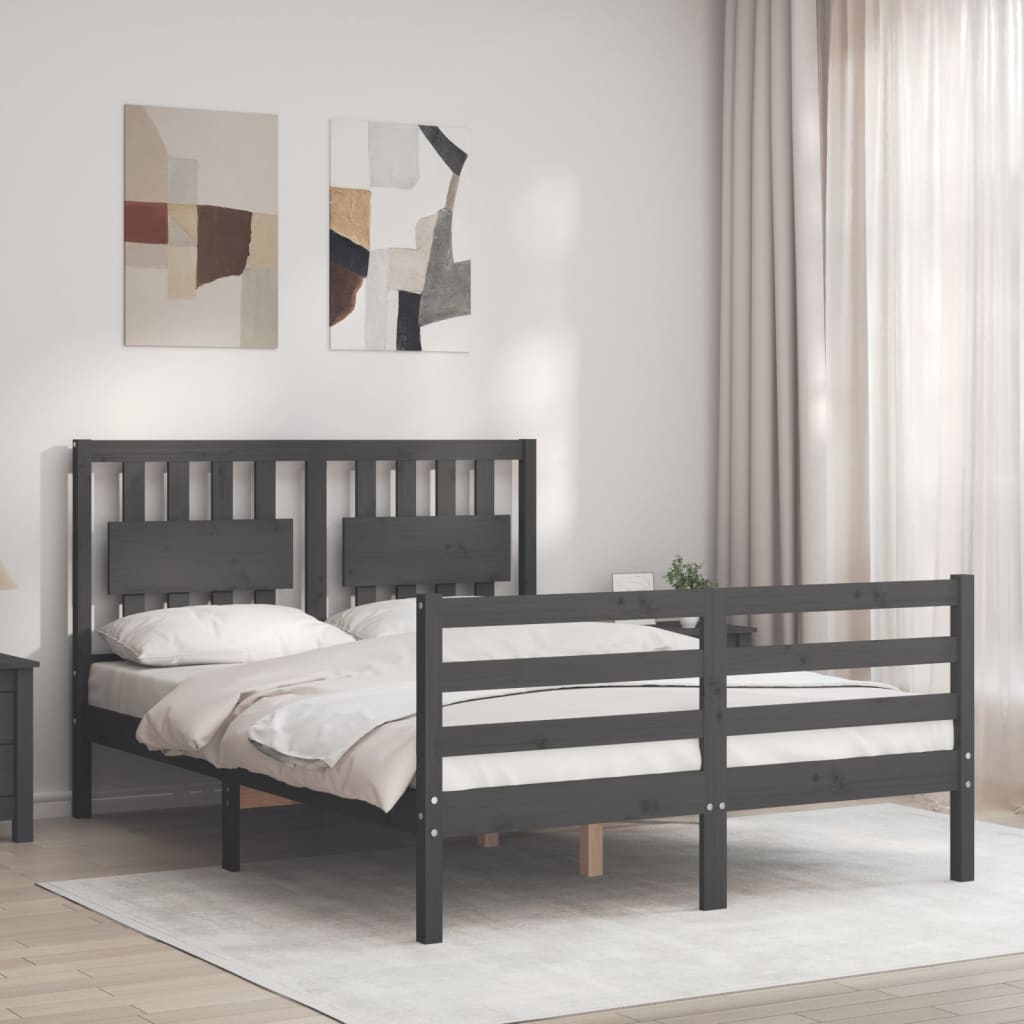 vidaXL Bed Frame with Headboard Grey Small Double Solid Wood