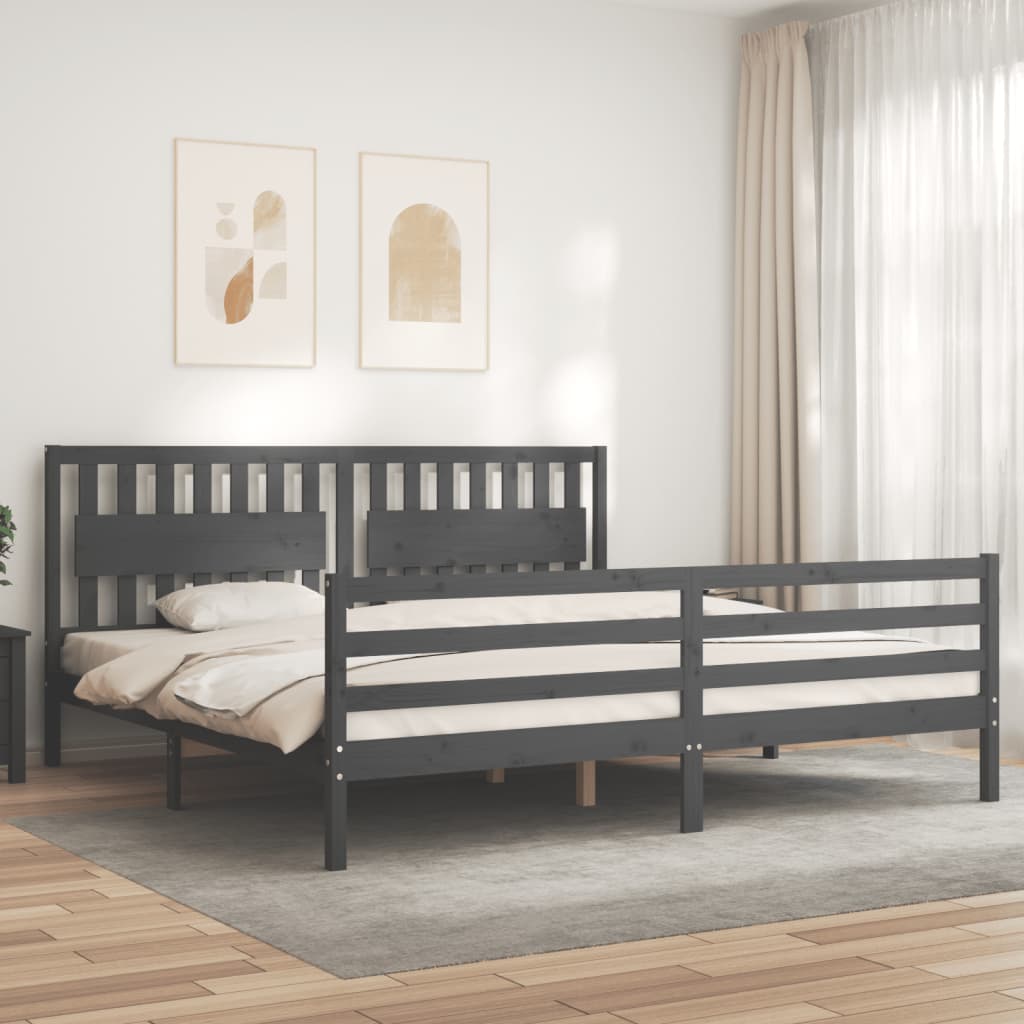 vidaXL Bed Frame with Headboard Grey 200x200 cm Solid Wood