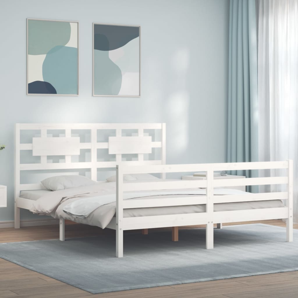 vidaXL Bed Frame with Headboard White 160x200 cm Solid Wood
