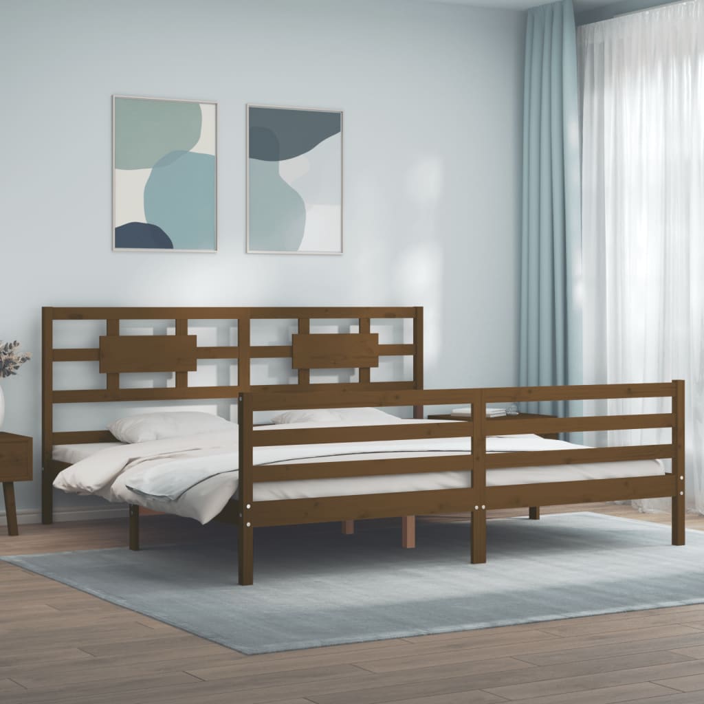vidaXL Bed Frame with Headboard Honey Brown Super King Size Solid Wood