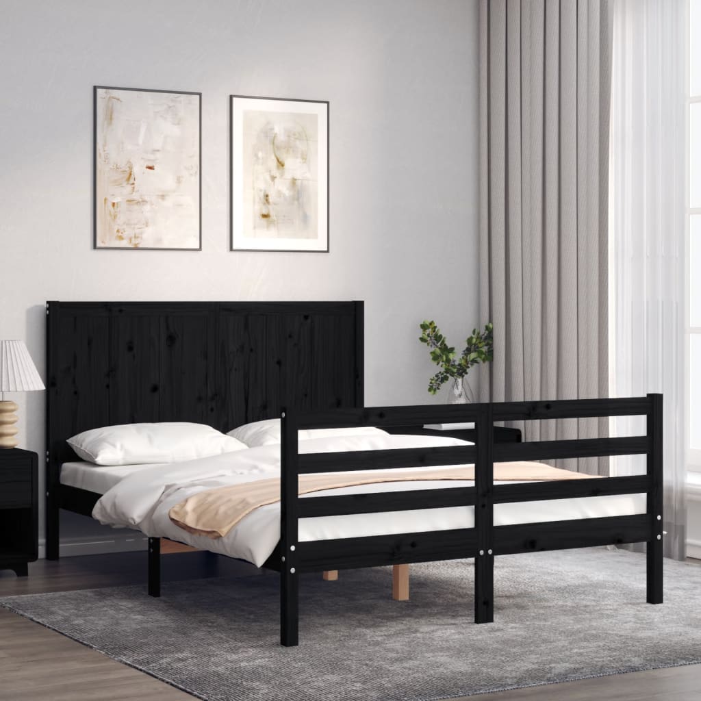 vidaXL Bed Frame with Headboard Black 140x190 cm Solid Wood