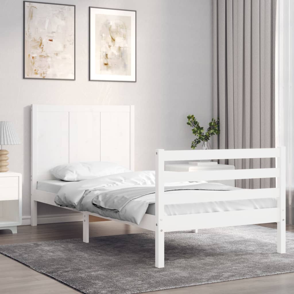 vidaXL Bed Frame with Headboard White 90x200 cm Solid Wood