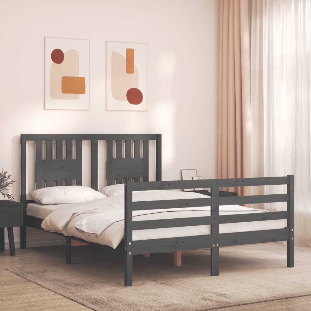 vidaXL Bed Frame with Headboard Grey 140x190 cm Solid Wood