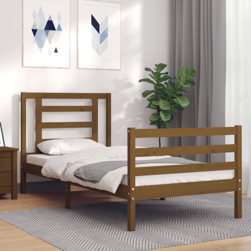 vidaXL Bed Frame with Headboard Honey Brown Single Solid Wood