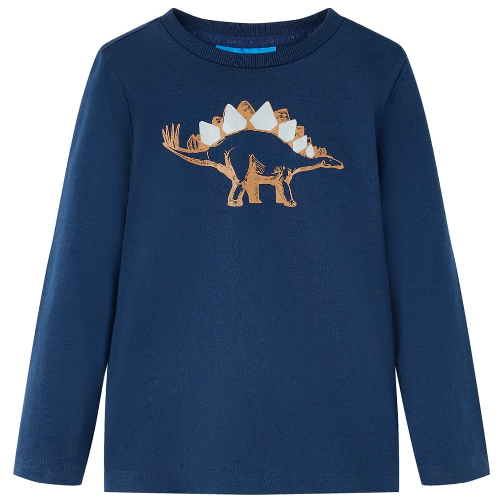 Kids' T-shirt with Long Sleeves Dinosaur Print Navy Blue 140