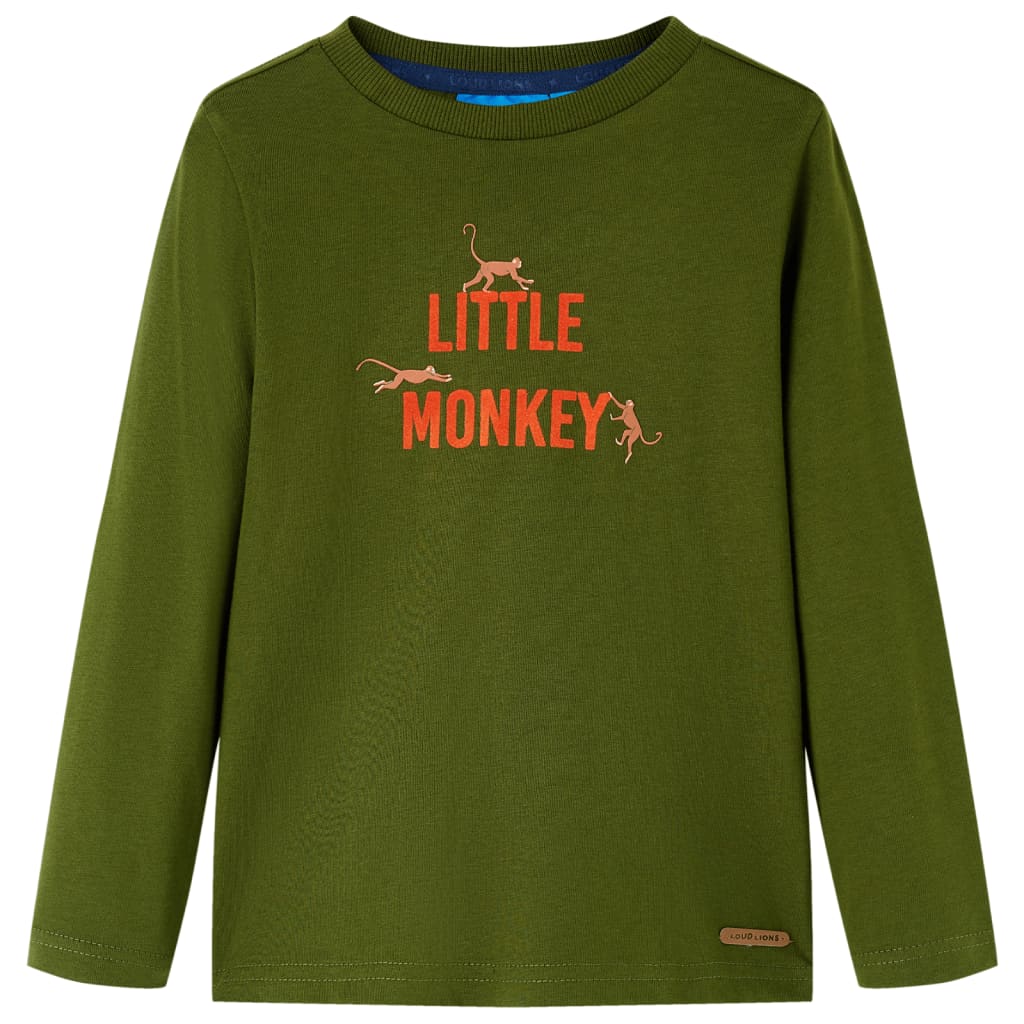 Kids' T-shirt with Long Sleeves Little Monkey Print Dark Khaki 104