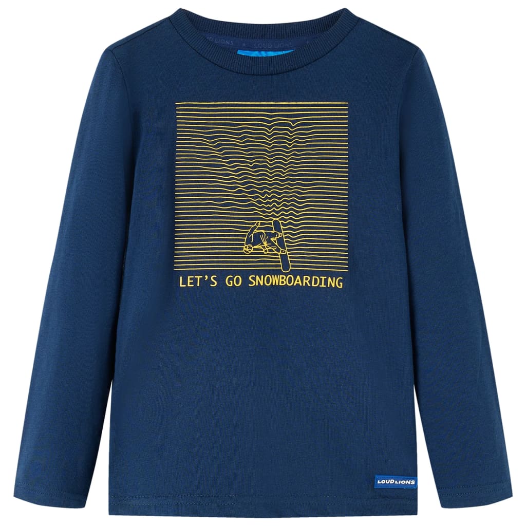Kids' T-shirt with Long Sleeves Snowboarding Print Navy Blue 140