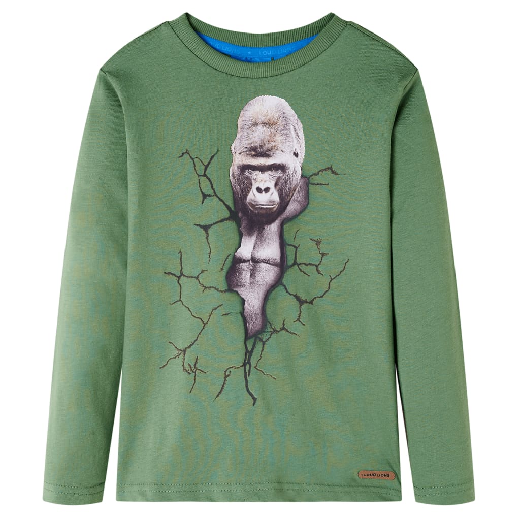 Kids' T-shirt with Long Sleeves Gorilla Print Light Khaki 128