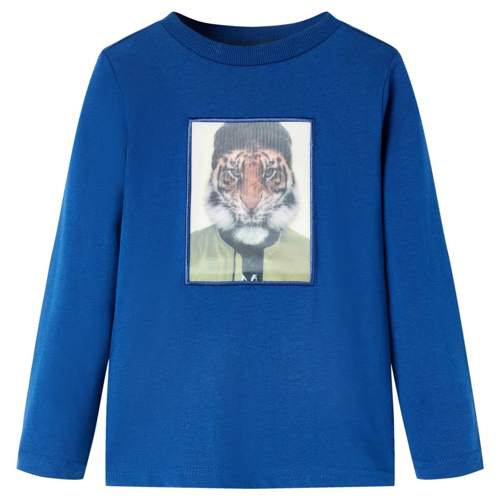 Kids' T-shirt with Long Sleeves Tiger Print Dark Blue 116