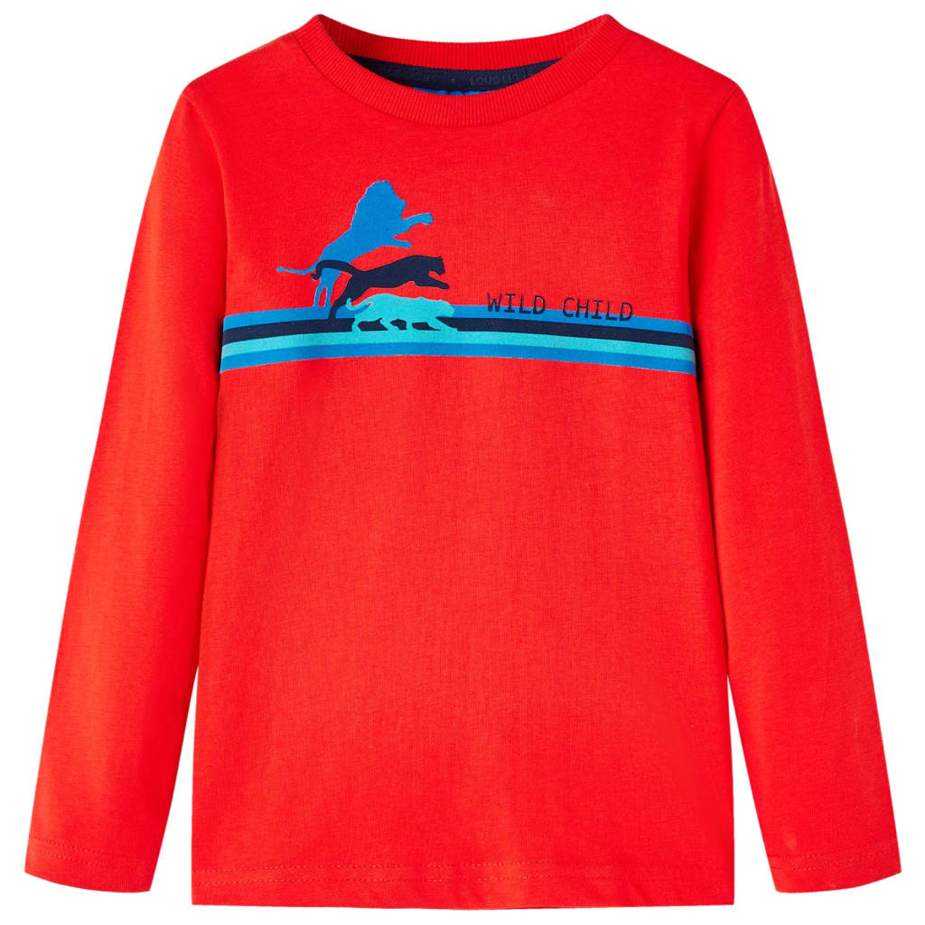 Kids' T-shirt with Long Sleeves Wild Animal Print Red 104