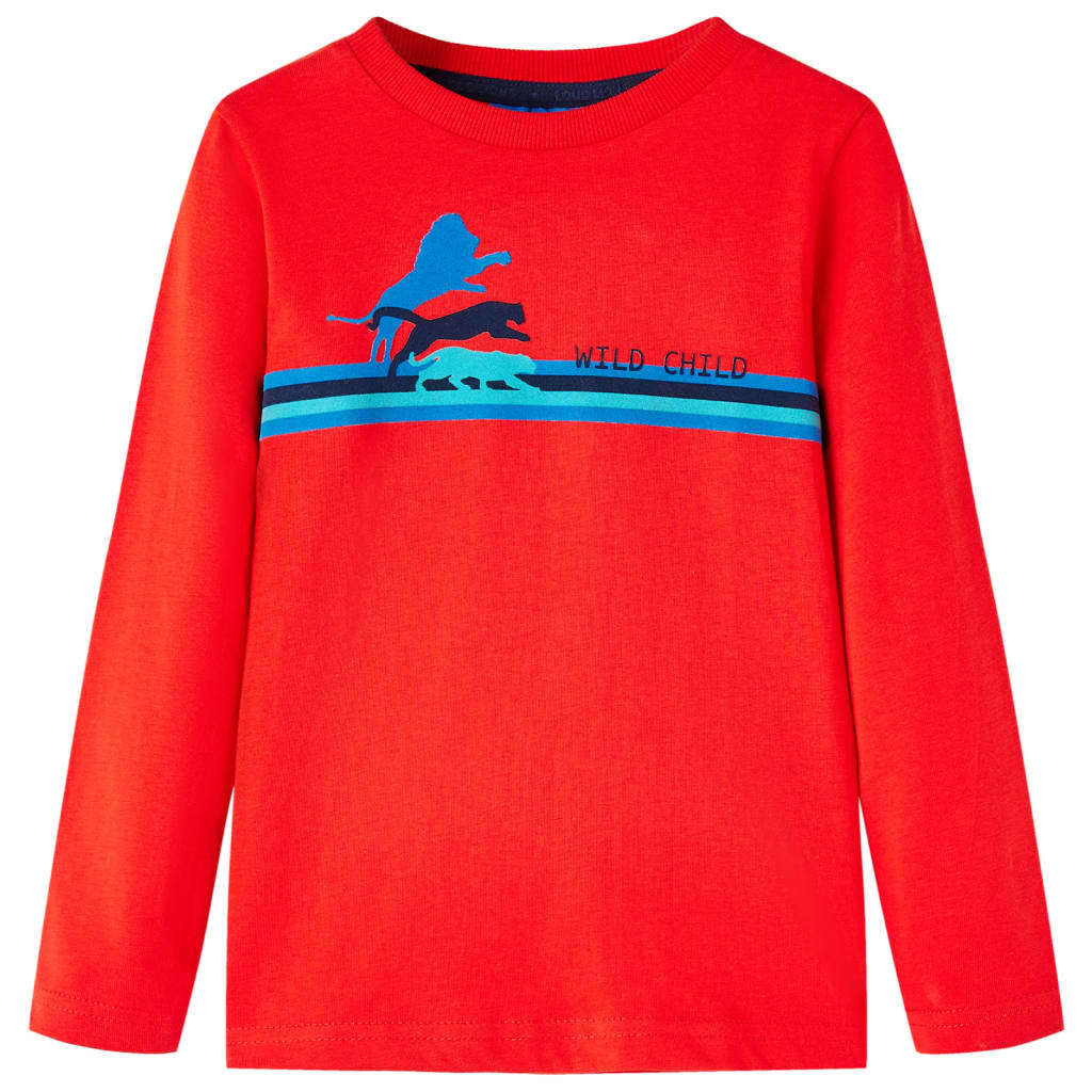 Kids' T-shirt with Long Sleeves Wild Animal Print Red 128