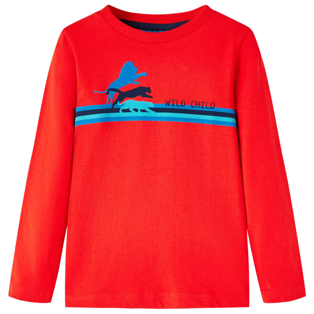 Kids' T-shirt with Long Sleeves Wild Animal Print Red 140