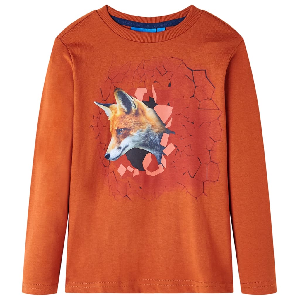 Kids' T-shirt with Long Sleeves Fox Print Light Rust 128