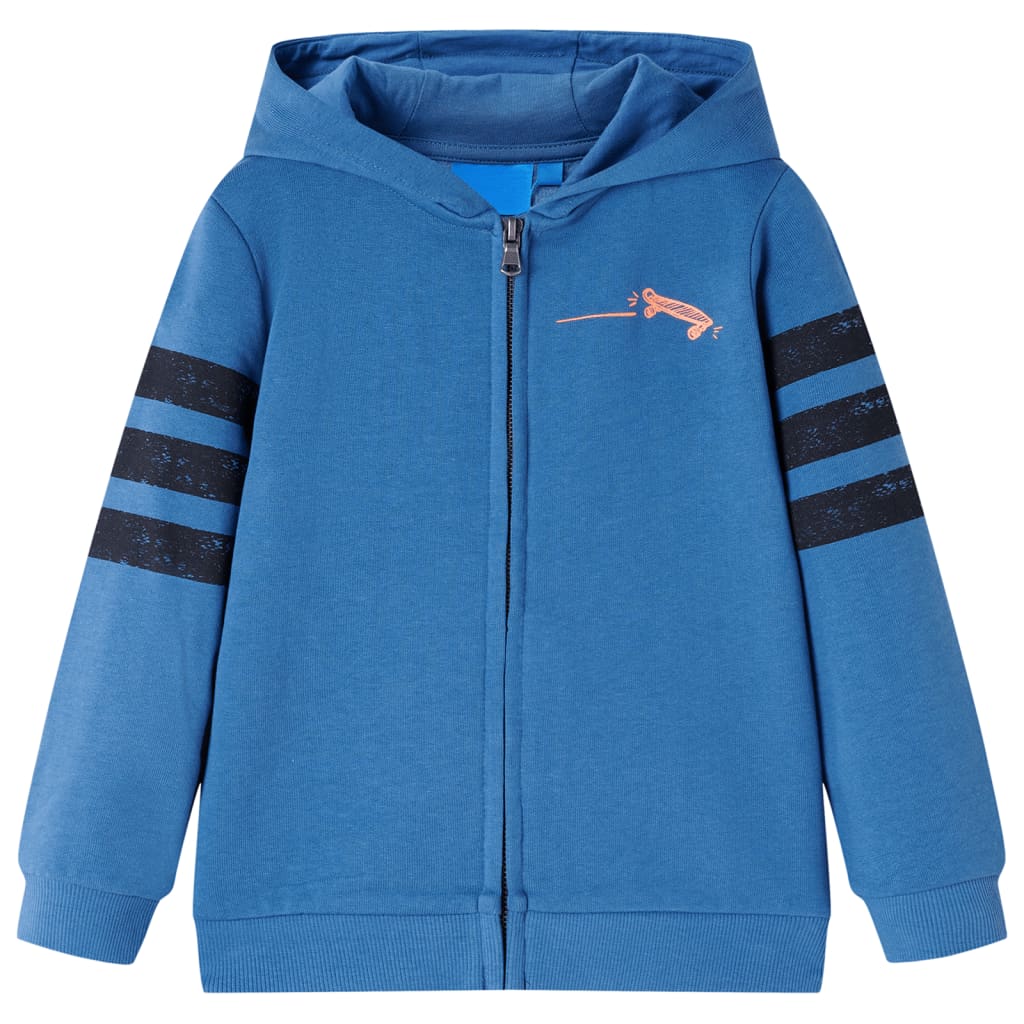 Kids' Hooded Sweatshirt with Zip Skateboard Print Blue 92