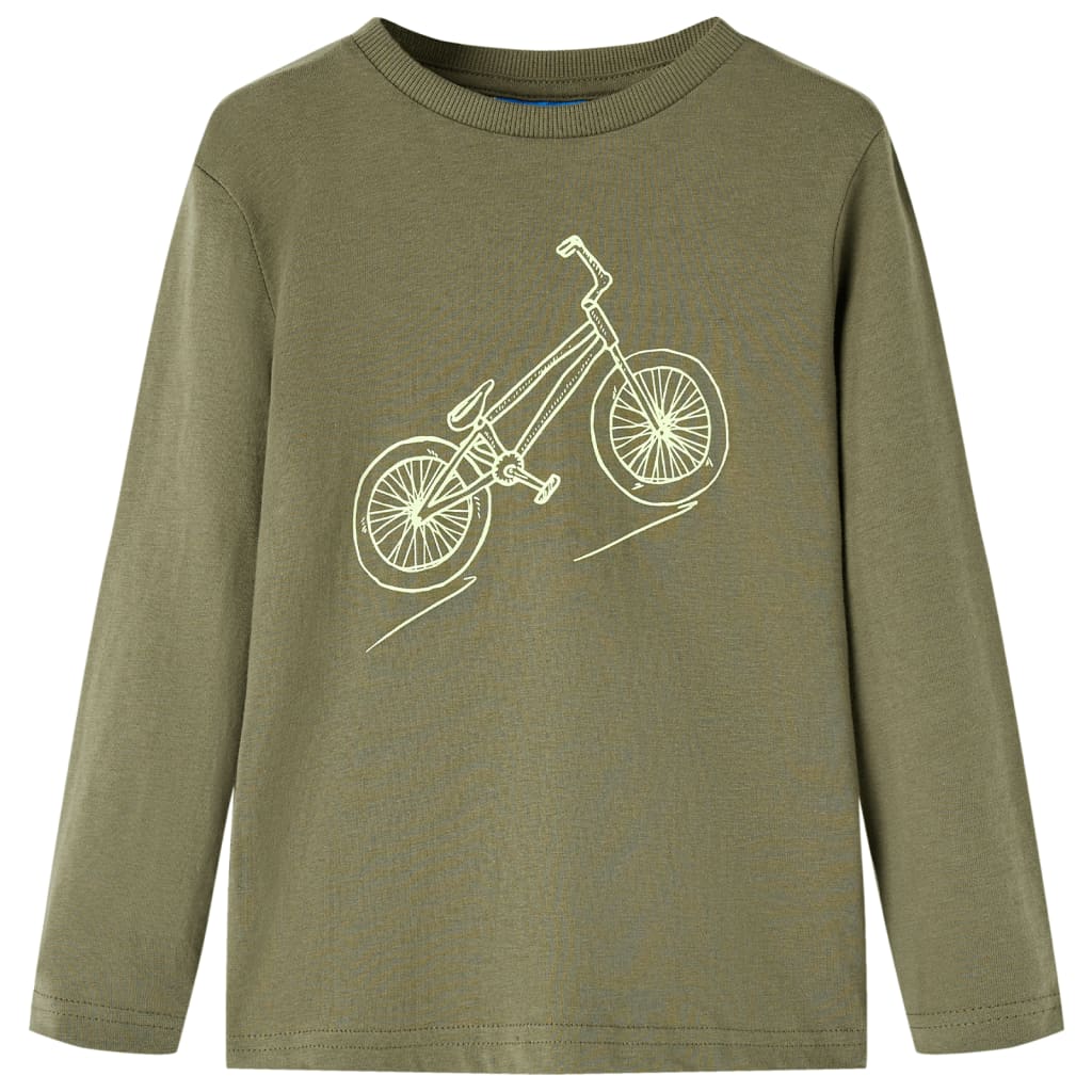 Kids' T-shirt with Long Sleeves Bike Print Khaki 140