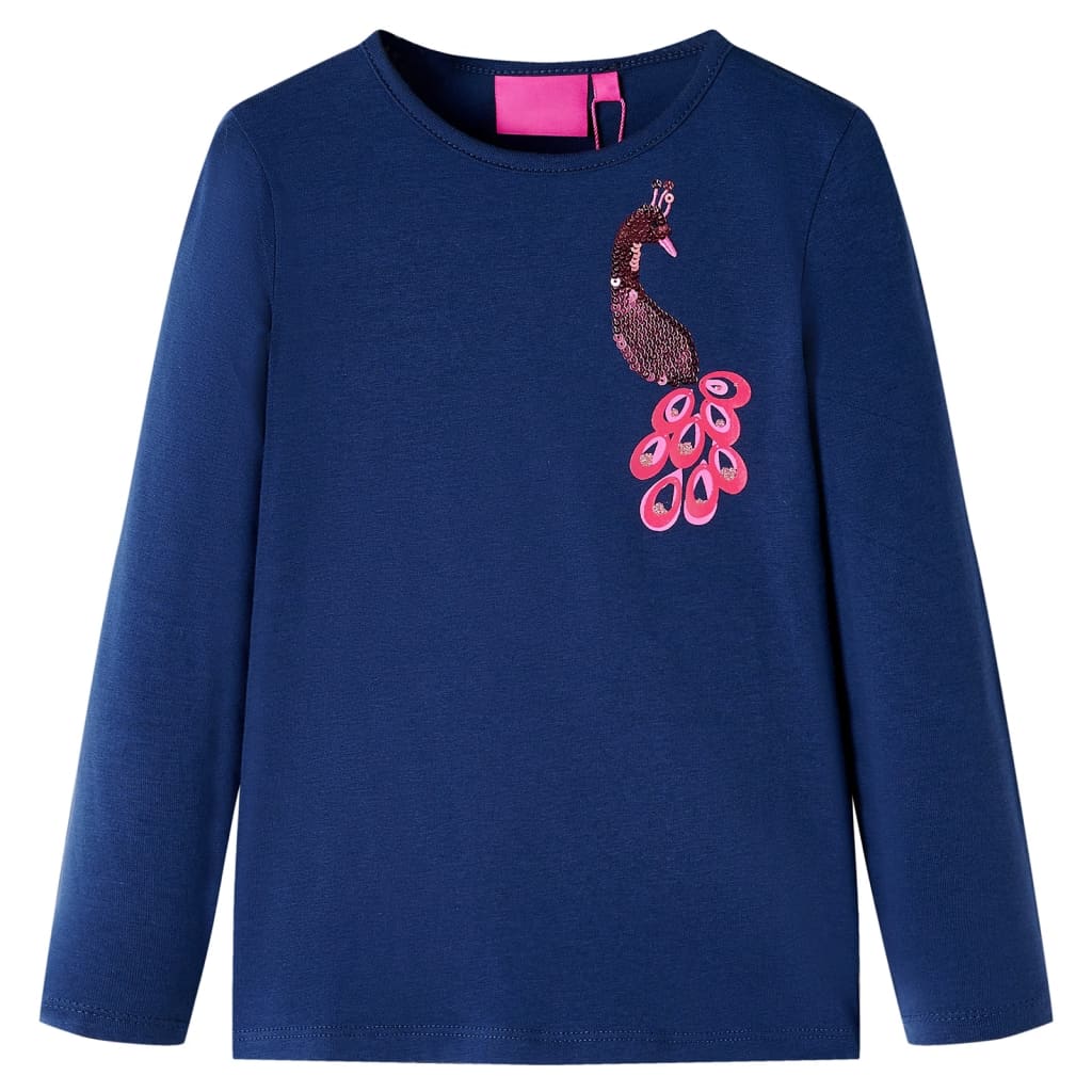 Kids' T-shirt with Long Sleeves Peacock Design Navy Blue 140