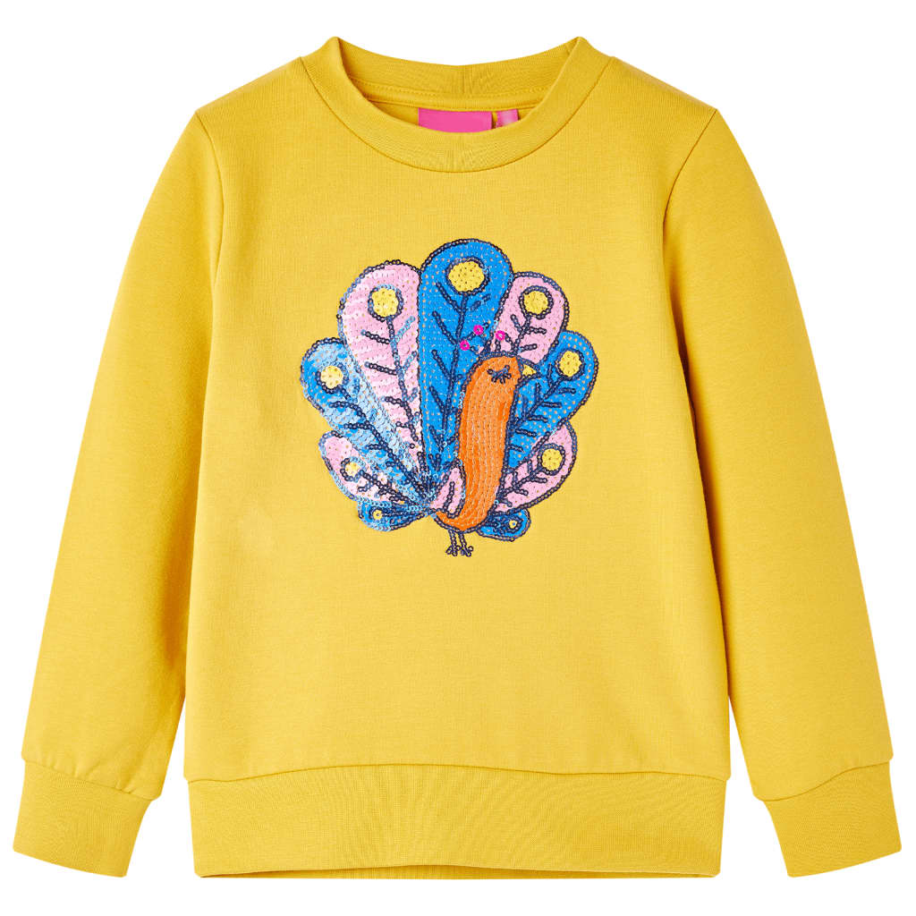 Kids' Sweatshirt with Sequin Peacock Design Dark Ochre 116