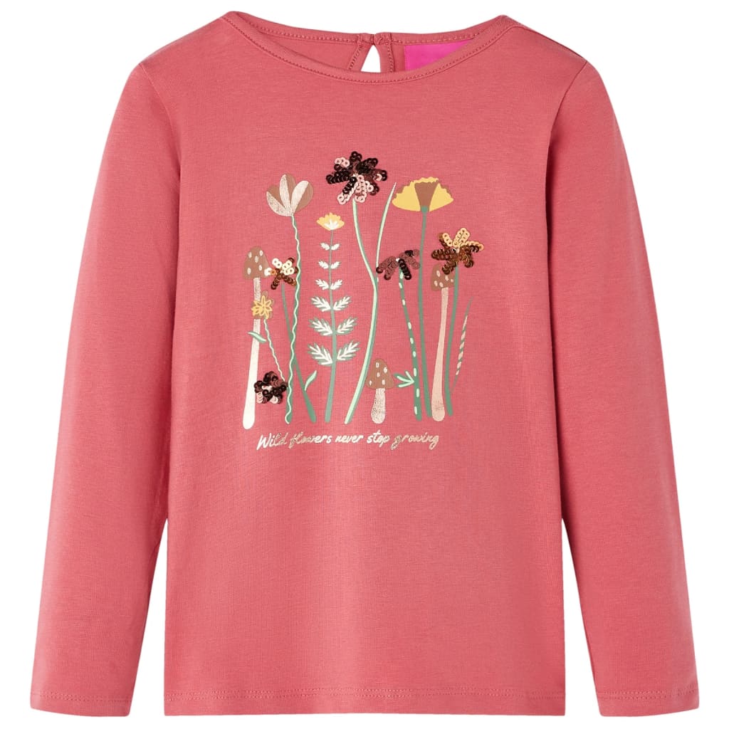 Kids' T-shirt with Long Sleeves Flowers Print Old Pink 140