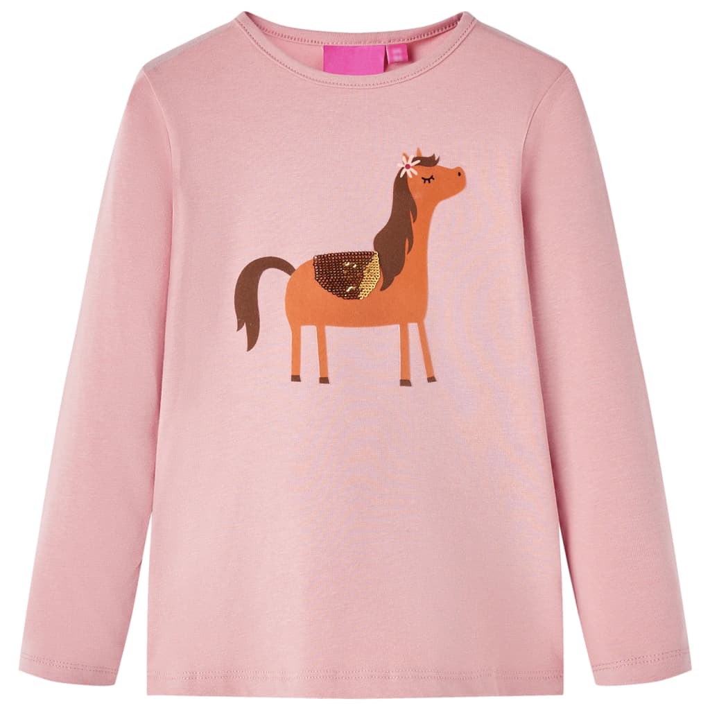 Kids' T-shirt with Long Sleeves Pony Print Light Pink 92