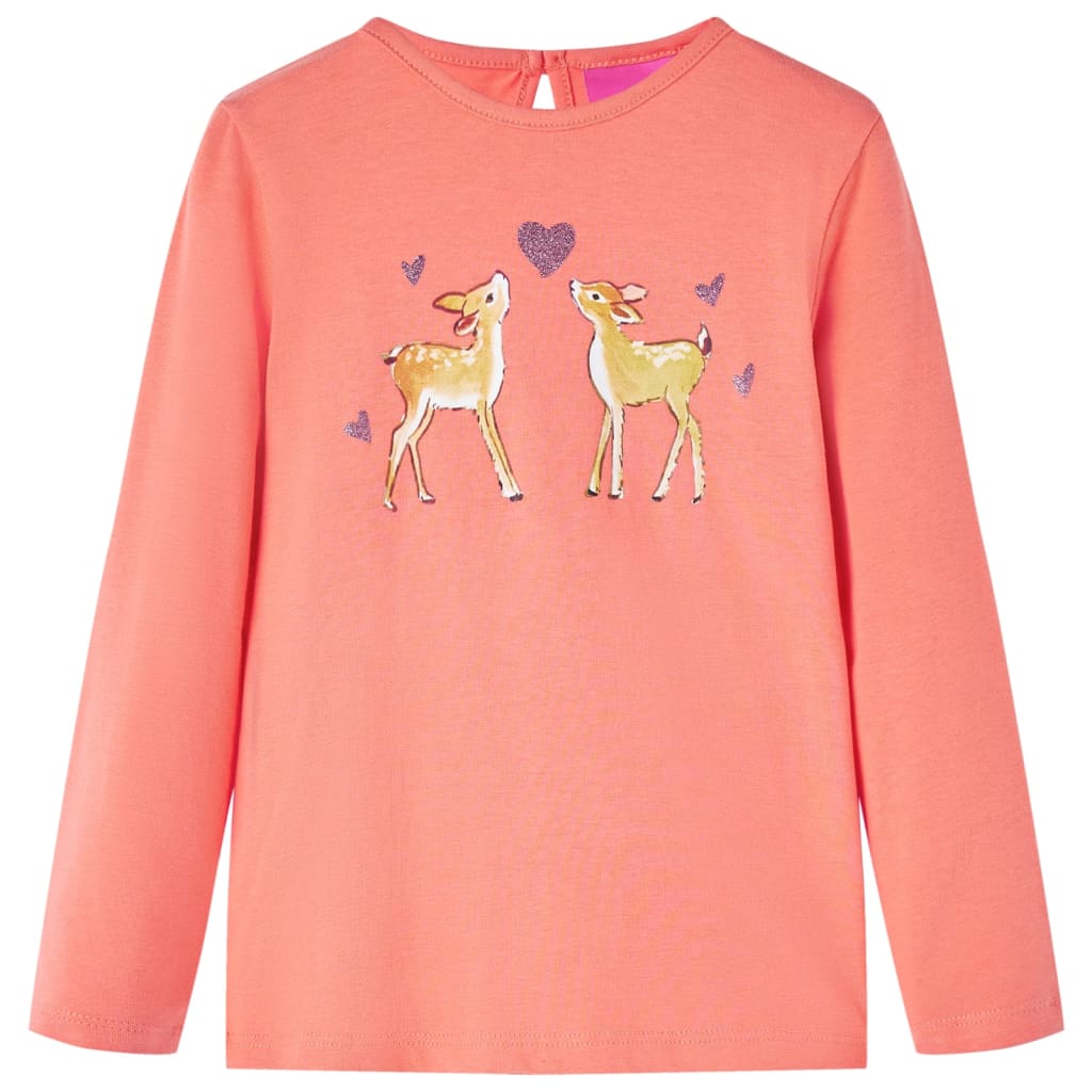 Kids' T-shirt with Long Sleeves Deers Print Coral 128