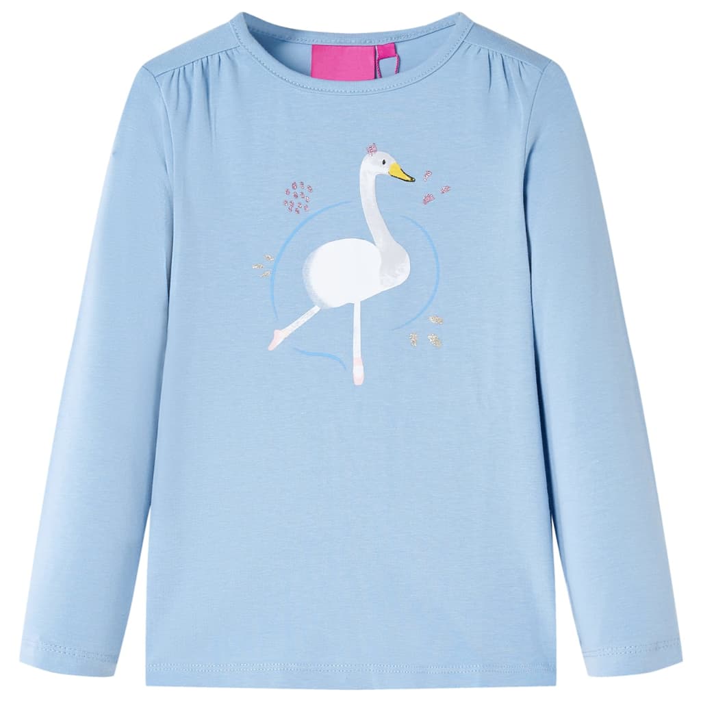 Kids' T-shirt with Long Sleeves Swan Print Light Blue 104