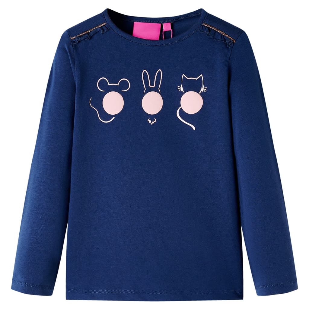 Kids' T-shirt with Long Sleeves Animals Print Navy 104