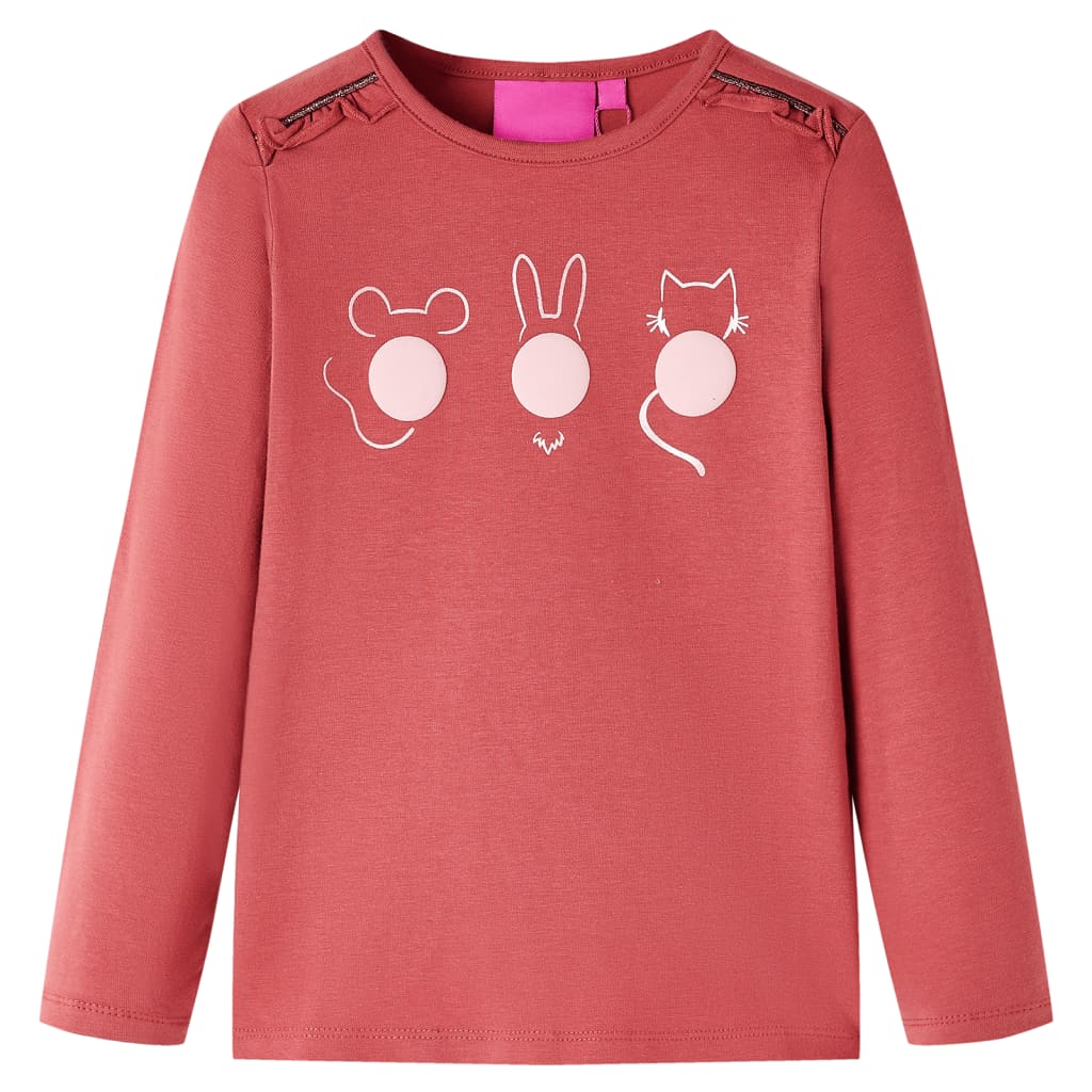 Kids' T-shirt with Long Sleeves Animals Print Burnt Pink 104