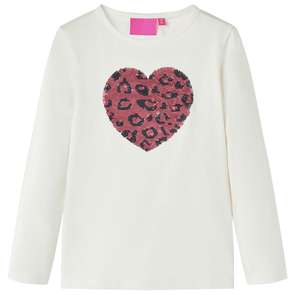 Kids' T-shirt with Long Sleeves Sequin Heart Design Ecru 128
