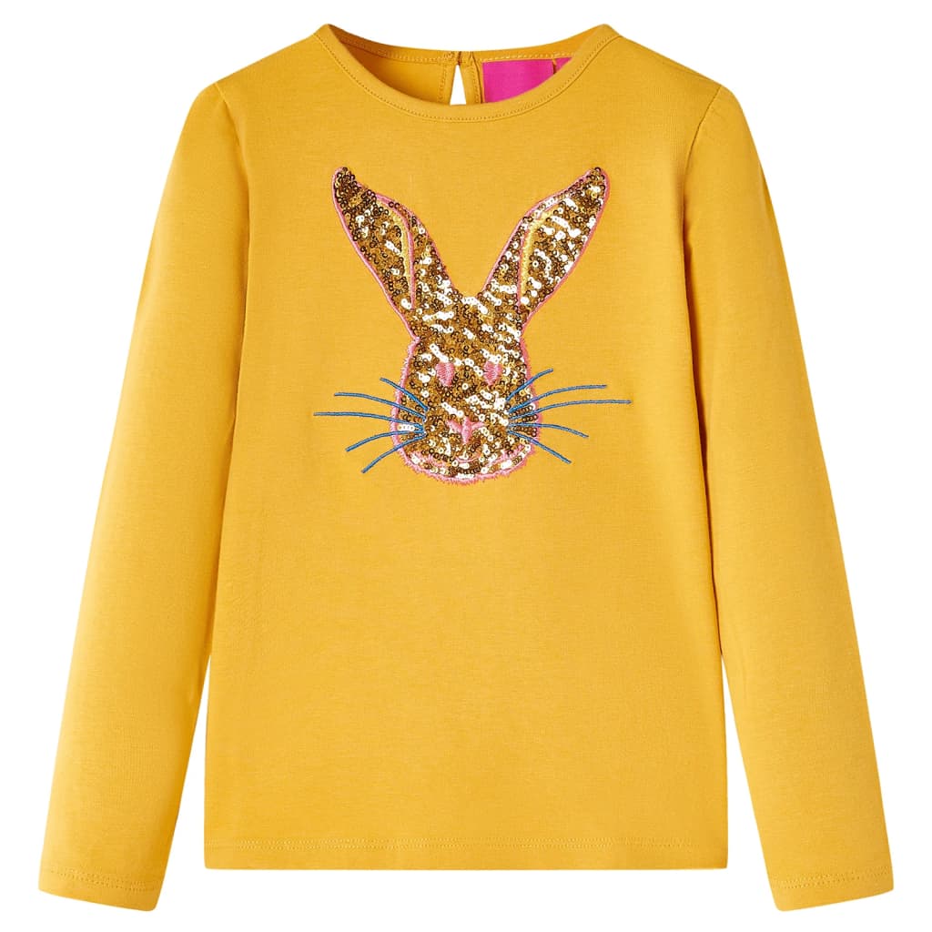 Kids' T-shirt with Long Sleeves Rabbit Print Ochre 92