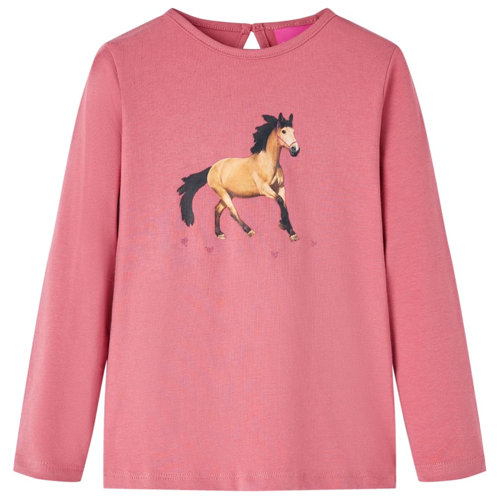 Kids' T-shirt with Long Sleeves Horse Print Old Pink 92