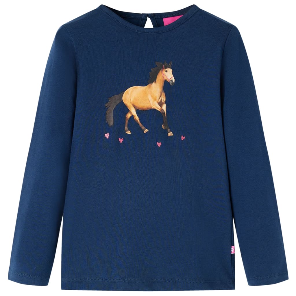Kids' T-shirt with Long Sleeves Horse Print Navy Blue 116