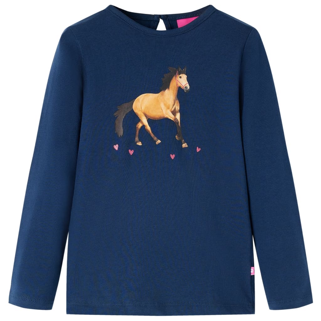Kids' T-shirt with Long Sleeves Horse Print Navy Blue 140