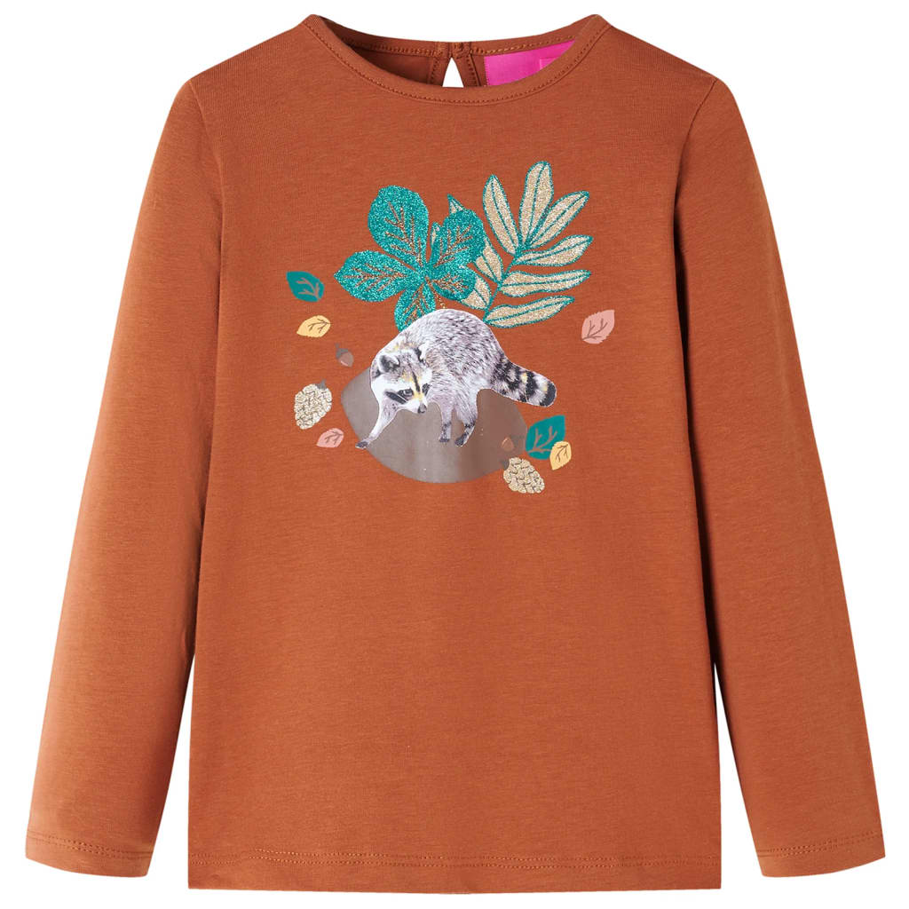 Kids' T-shirt with Long Sleeves Animal Print Cognac 128