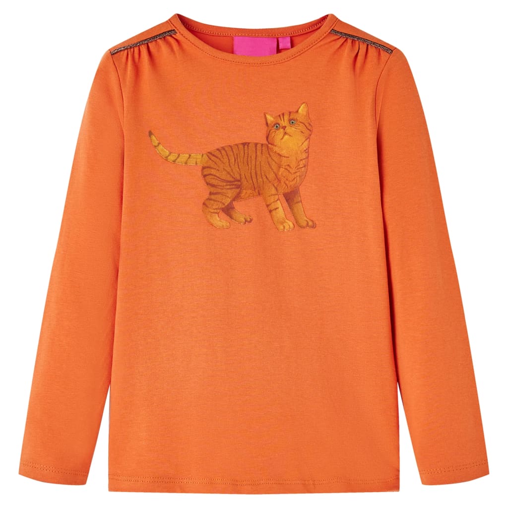 Kids' T-shirt with Long Sleeves Cat Print Burnt Orange 116