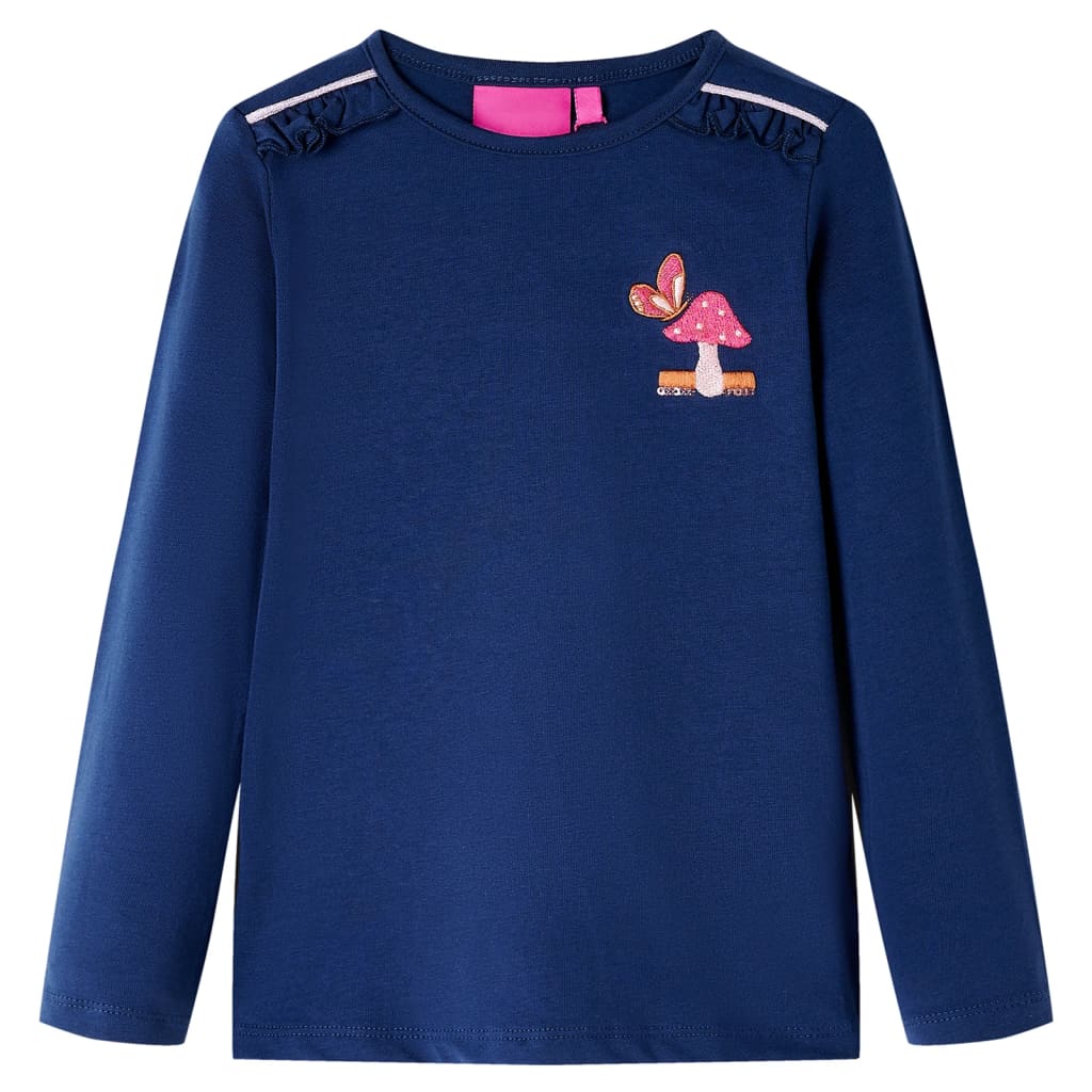 Kids' T-shirt with Long Sleeves Mushroom Design Navy Blue 140