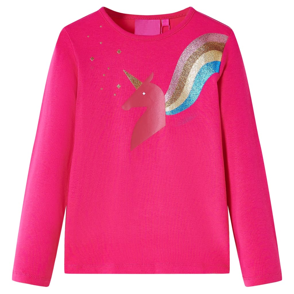 Kids' T-shirt with Long Sleeves Unicorn Design Bright Pink 128