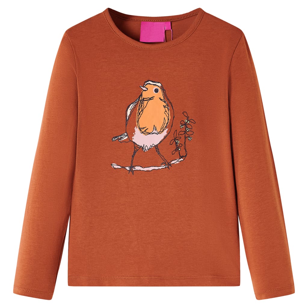 Kids' T-shirt with Long Sleeves Bird Print Cognac 104