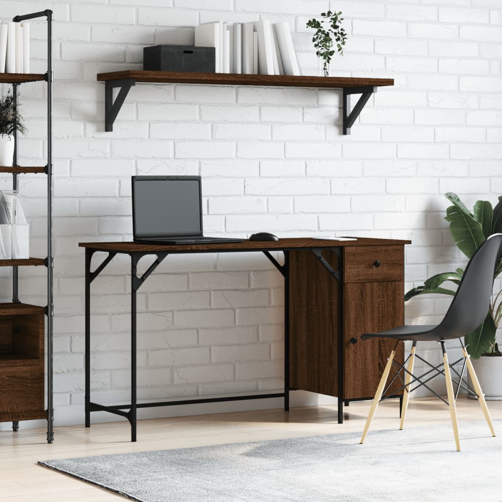 vidaXL Computer Desk Brown Oak 131x48x75 cm Engineered Wood