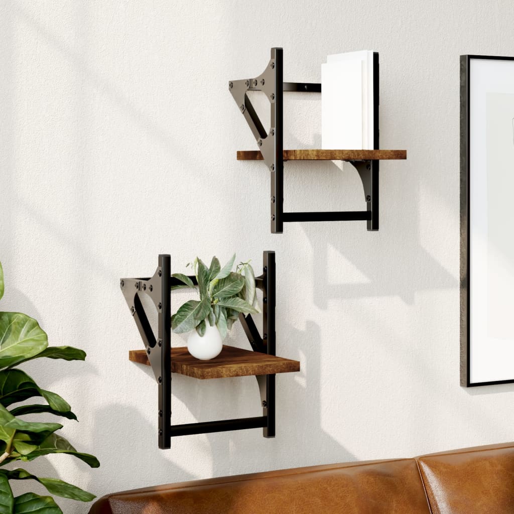 vidaXL Wall Shelves with Bars 2 pcs Smoked Oak 20x25x30 cm
