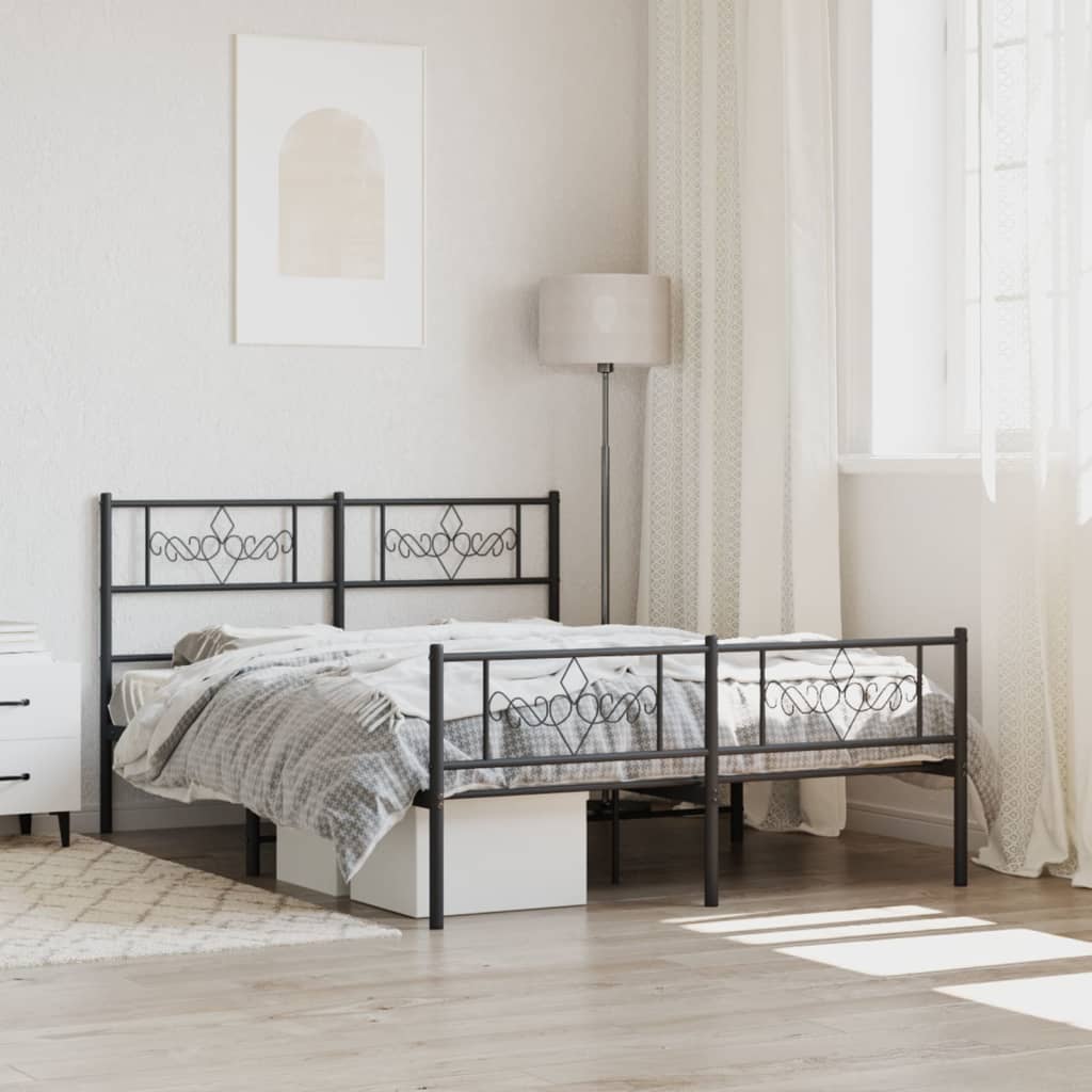vidaXL Metal Bed Frame with Headboard and Footboard Black 160x200 cm