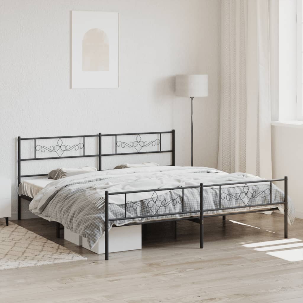 vidaXL Metal Bed Frame with Headboard and Footboard Black 193x203 cm