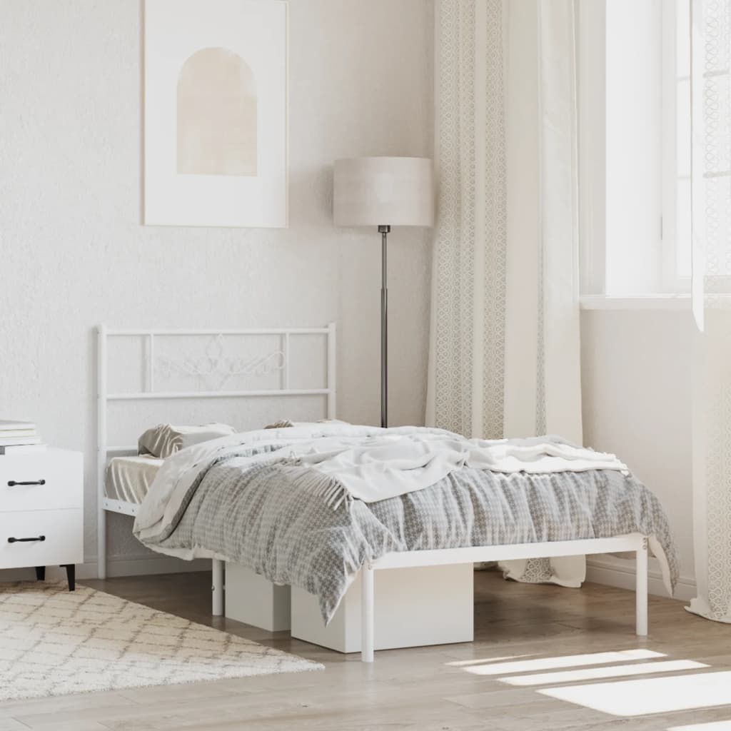 vidaXL Metal Bed Frame with Headboard White 75x190 cm 2FT6 Small Single